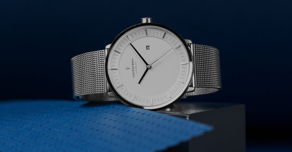 Mesh watch strap on silver Philosopher watch