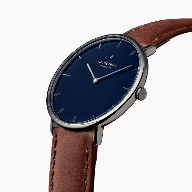 Native | Navy Dial - Brown Leather Watch Strap