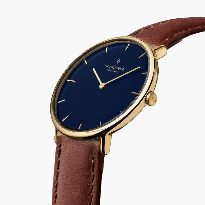 Blue face leather strap watch sale