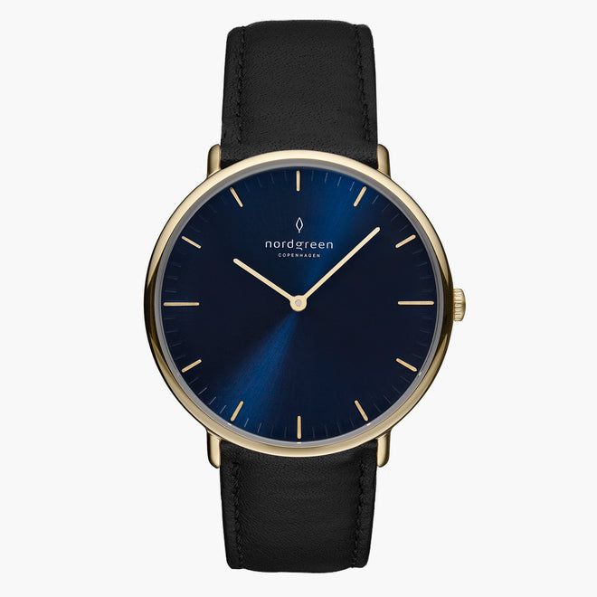 NR32GOLEBLNA NR36GOLEBLNA NR40GOLEBLNA NR28GOLEBLNA &Native mens gold watches - navy blue dial - black leather strap