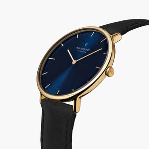 NR36GOLEBLNA NR40GOLEBLNA &Native mens gold watches - navy blue dial - black leather strap
