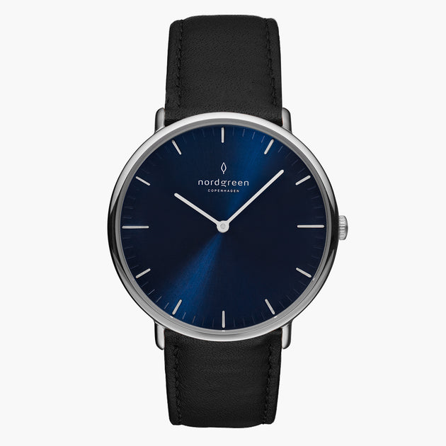 NR32SILEBLNA NR36SILEBLNA NR40SILEBLNA NR28SILEBLNA &Native silver watch mens - navy blue dial - black leather strap