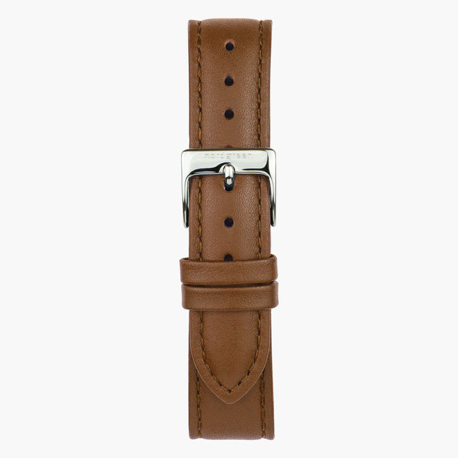 ST14POSIVEBR &Vegan brown leather watch strap - silver buckle - 14mm
