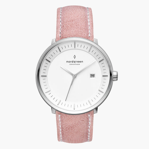 PH36SILEPIXX &Philosopher silver watch mens - white dial - pink leather strap