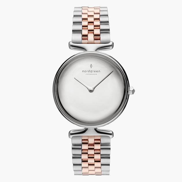UN28SI5LSRPM UN32SI5LSRPM &Unika silver watch women - polished dial - rose gold and silver 5 link strap