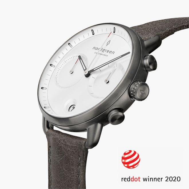 PI42GMLEGRXX &Pioneer gunmetal watch - white dial - patina grey leather strap