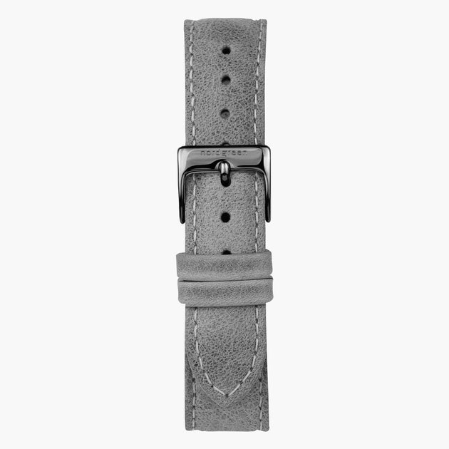 ST16POGMLEGR &Leather watch straps in grey - gun metal buckle - 16mm