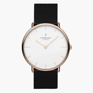 NR36RGMEBLXX NR40RGMEBLXX &Native rose gold ladies watch - white dial - black mesh strap