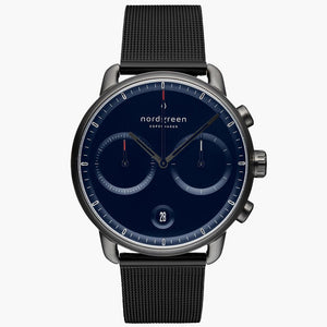 PI42GMMEBLNA &Pioneer gunmetal watch - navy blue dial - black mesh strap