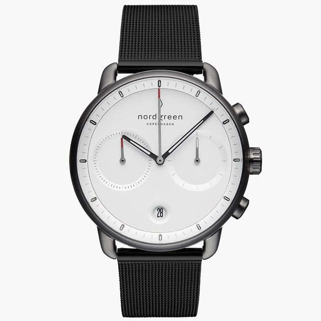 PI42GMMEBLXX &Pioneer gunmetal watch - white dial - black mesh strap