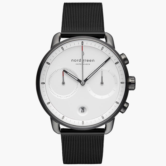 PI42GMMEBLXX &Pioneer gunmetal watch - white dial - black mesh strap