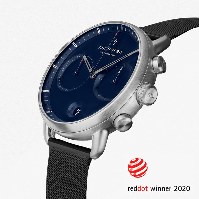 PI42SIMEBLNA &Pioneer silver watch mens - navy blue dial - black mesh strap