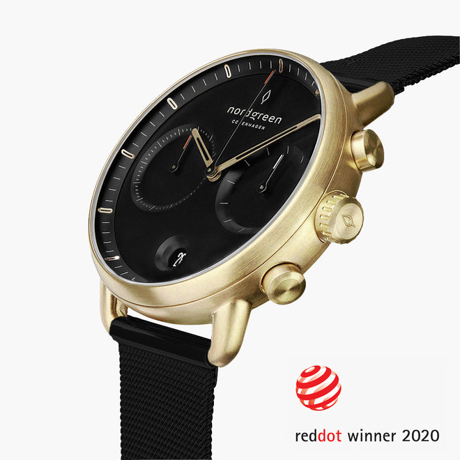 PI42GOMEBLBL &Pioneer mens gold watches - black dial - black mesh strap