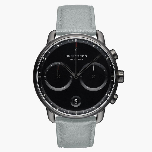 PI42GMVEDOBL &Pioneer gunmetal watch - black dial - dove grey leather strap