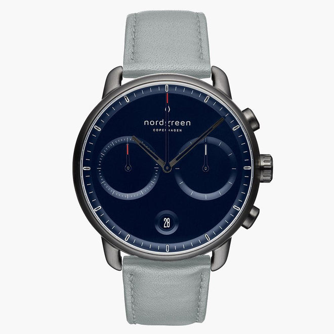 PI42GMVEDONA &Pioneer gunmetal watch - navy blue dial - dove grey leather strap
