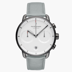 PI42GMVEDOXX &Pioneer gunmetal watch - white dial - dove grey leather strap