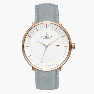 PH36RGVEDOXX PH40RGVEDOXX &Philosopher mens white face watches - rose gold case - dove grey leather strap