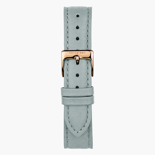 ST18PORGVEDG &Vegan leather watch straps in grey - rose gold buckle - 18mm