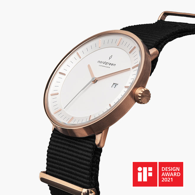 PH36RGNYBLXX PH40RGNYBLXX &Philosopher mens white face watches - rose gold case - black nylon  strap
