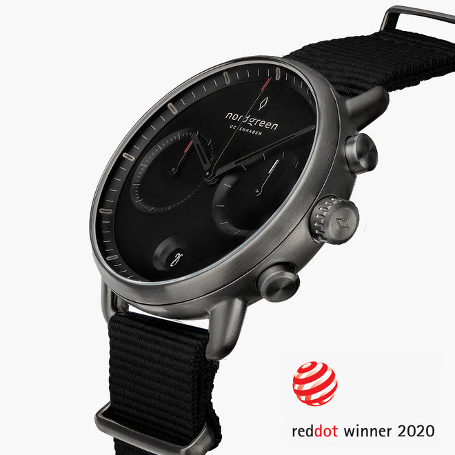 PI42GMNYBLBL &Pioneer gunmetal watch - black dial - black nylon strap