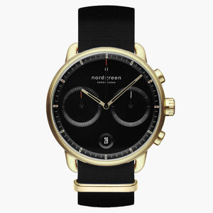 PI42GONYBLBL &Pioneer mens gold watches - black dial - black nylon strap