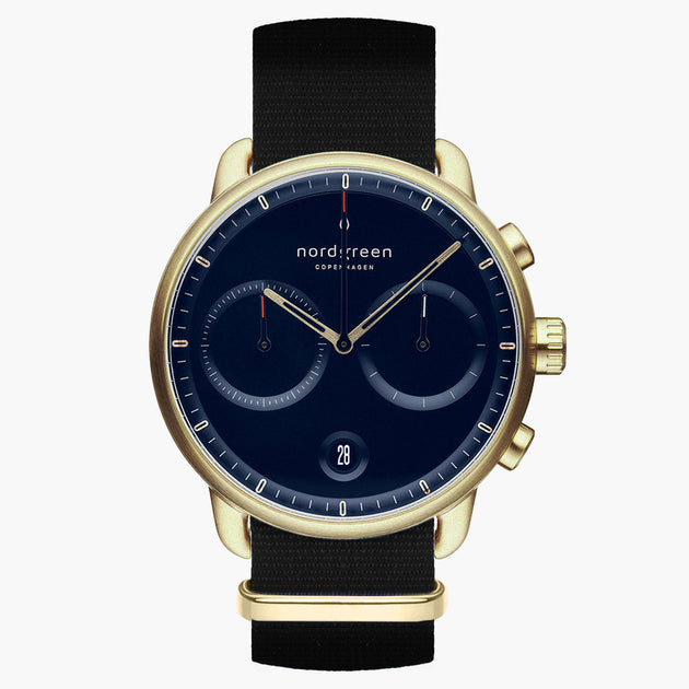 PI42GONYBLNA &Pioneer mens gold watches - navy blue dial - black nylon strap