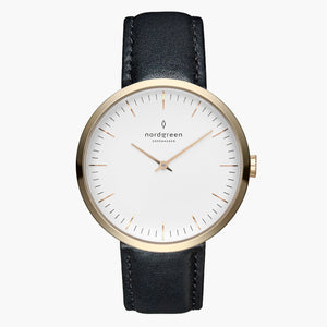 IN32GOVEBLXX IN40GOVEBLXX &Infinity ladies leather strap watches - white dial - gold case - black leather strap