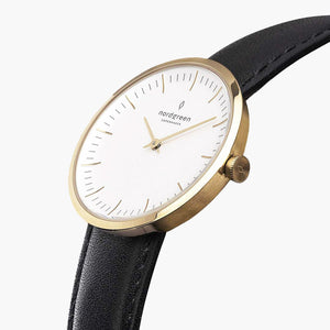 IN32GOVEBLXX IN40GOVEBLXX &Infinity ladies leather strap watches - white dial - gold case - black leather strap