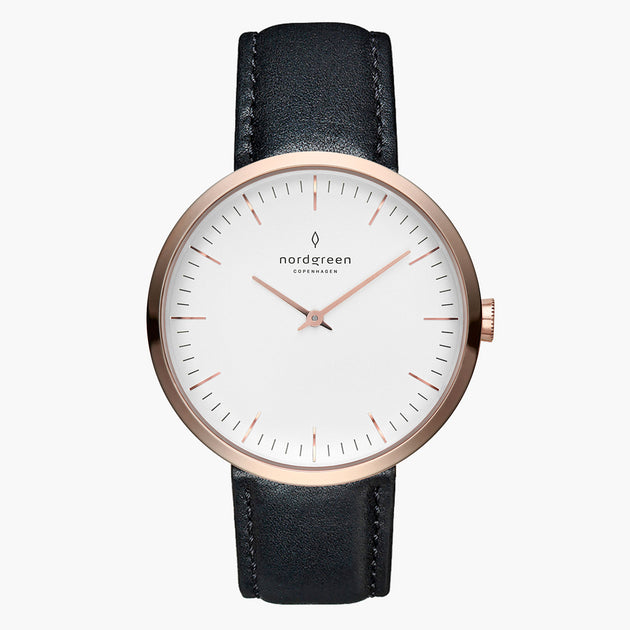 IN32RGLEBLXX IN40RGLEBLXX &Infinity rose gold ladies watch - white dial - rose gold case - black leather strap