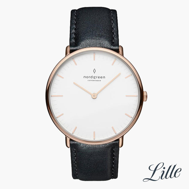NR32RGLEBLXX &Native ladies leather strap watches - white dial - rose gold case