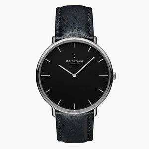 NR36SIVEBLBL NR28SIVEBLBL NR40SIVEBLBL &Native ladies leather strap watches - black dial - silver case