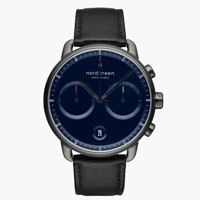 PI42GMLEBLNA &Pioneer gunmetal watch - navy blue dial - black leather strap