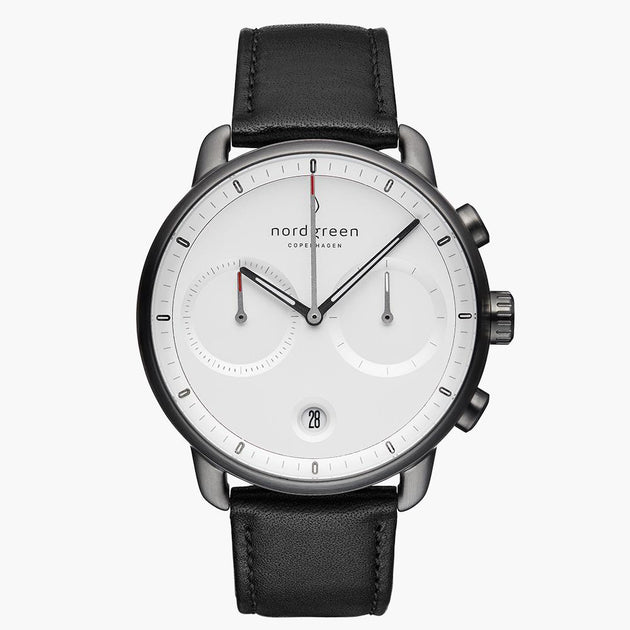 PI42GMLEBLXX &Pioneer gunmetal watch - white dial - black leather strap