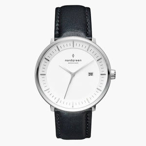 PH36SIVEBLXX PH40SIVEBLXX &Philosopher silver watch mens - white dial - black leather strap