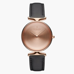 UN28RGLEBLBM UN32RGLEBLBM &Unika rose gold ladies watch - brushed dial - rose gold case - black leather strap