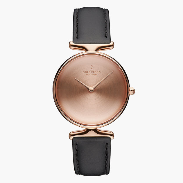 UN28RGLEBLBM UN32RGLEBLBM &Unika rose gold ladies watch - brushed dial - rose gold case - black leather strap