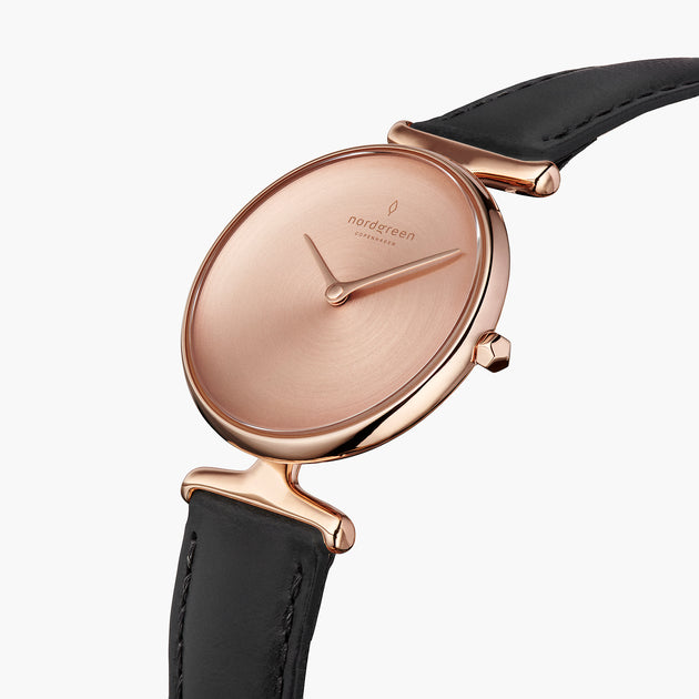 UN28RGLEBLBM UN32RGLEBLBM &Unika rose gold ladies watch - brushed dial - rose gold case - black leather strap