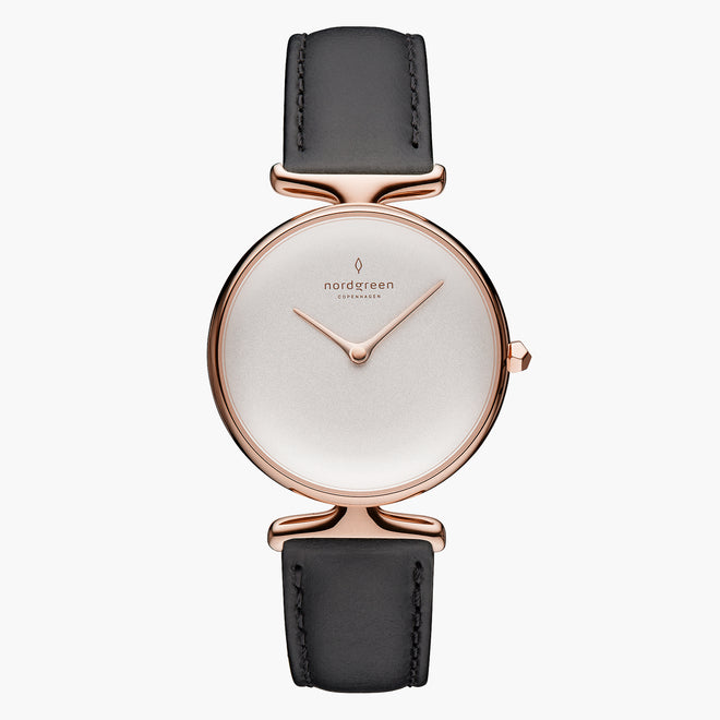 UN28RGLEBLXX UN32RGLEBLXX &Unika rose gold ladies watch - white dial - rose gold case - black leather strap