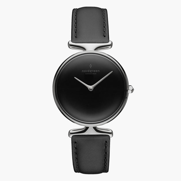 UN28SILEBLBL UN32SILEBLBL &Unika ladies leather strap watches - black dial - silver case - black leather strap