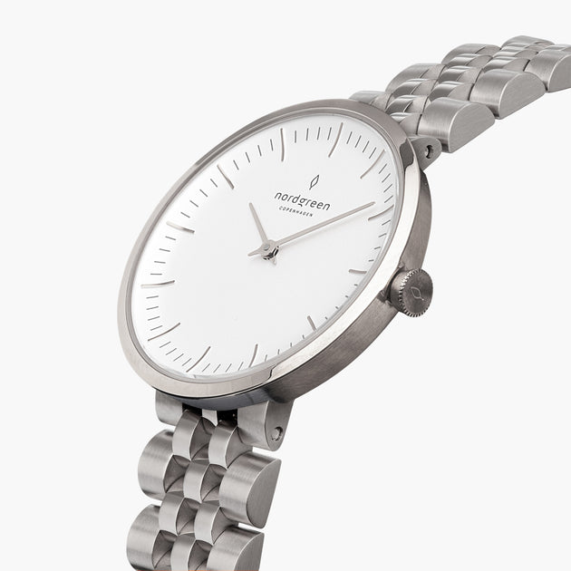 Infinity - BUNDLE White Dial Silver | Silver 5-Link / Navy Leather Strap