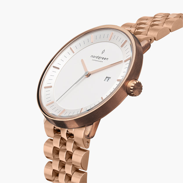 Philosopher - BUNDLE White Dial Rose Gold | Rose Gold 5-Link / Brown Leather Strap