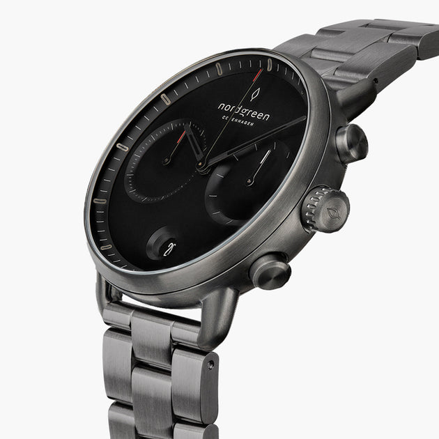 Pioneer - BUNDLE Black Dial Gun Metal | Gun Metal 3-Link / Black Leather/ Brown Leather Strap