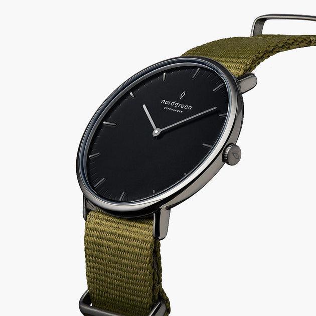 NR36GMNYAGBL NR40GMNYAGBL &Native gunmetal watch - olive green nylon - black dial