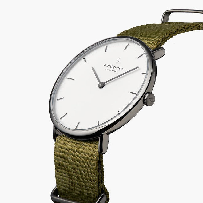 NR36GMNYAGXX NR40GMNYAGXX &Native gunmetal watch - white dial - olive green nylon strap