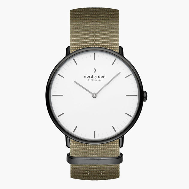 NR36GMNYAGXX NR40GMNYAGXX &Native gunmetal watch - white dial - olive green nylon strap