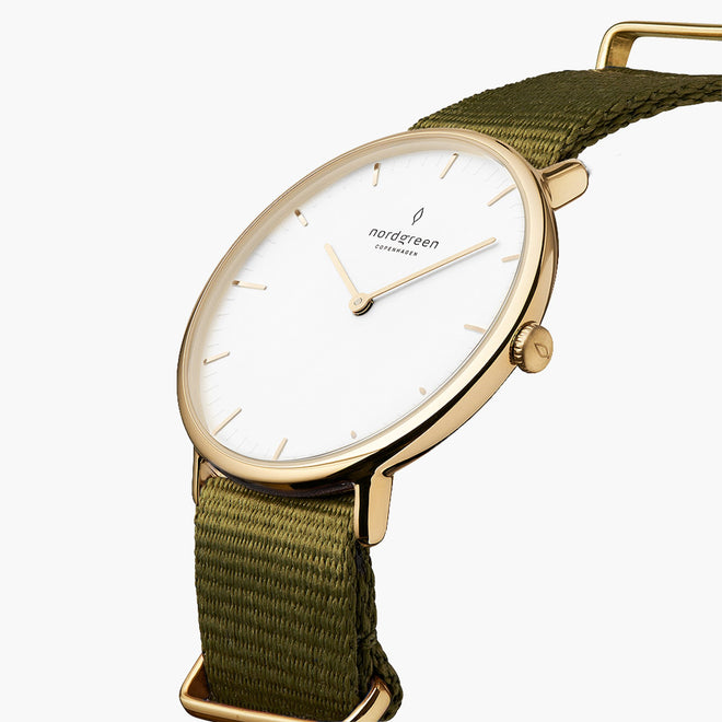 NR36GONYAGXX NR40GONYAGXX &Native gold watch women - white dial - green nylon strap