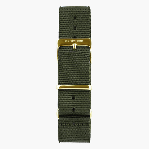 ST18POGONYAG &Nato strap in green - gold buckle - 18mm