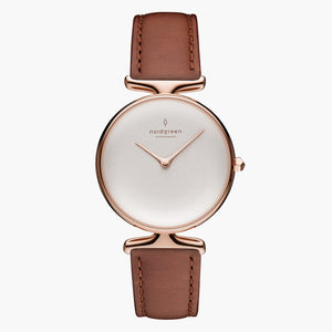 UN28RGLEBRXX UN32RGLEBRXX &Unika ladies leather strap watches - white dial - rose gold case - brown leather strap