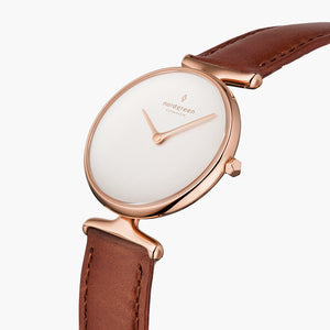 UN28RGLEBRXX UN32RGLEBRXX &Unika ladies leather strap watches - white dial - rose gold case - brown leather strap