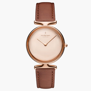 UN28RGLEBRPM UN32RGLEBRPM &Unika rose gold ladies watch - polished metal dial - rose gold case - brown leather strap